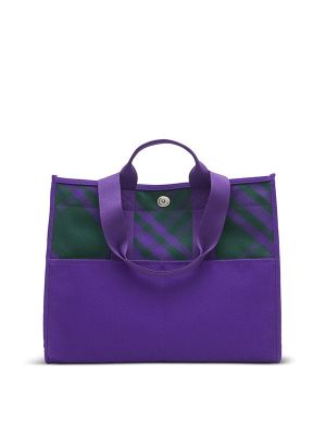 Burberry Check-Pattern Leather Tote Bag