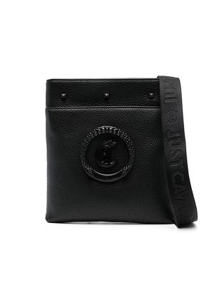 Just Cavalli Logo-Plaque Leather Messenger Bag