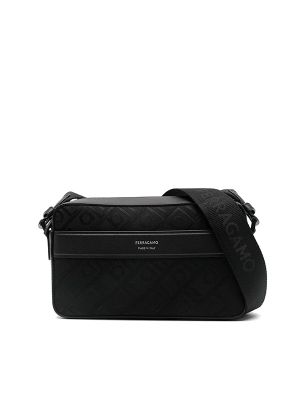 Ferragamo Gancini-Jacquard Leather Messenger Bag
