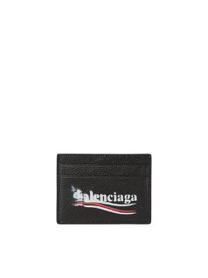Balenciaga Smudged Logo-Print Leather Cardholder