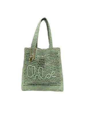 Chloe Summer Banana Logo-Detail Raffia Tote Bag
