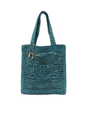 Chloe Summer Banana Logo-Detail Raffia Tote Bag
