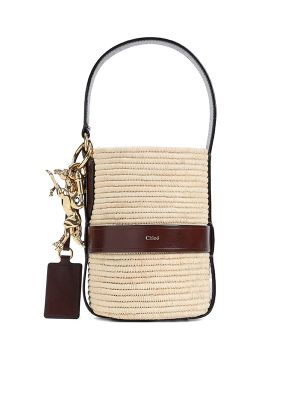 Chloe Logo Raffia Shoulder Bag