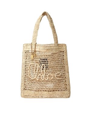 Chloe Summer Banana Logo-Detail Raffia Tote Bag