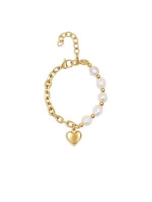 Nialaya Cable-Chain Pearl-Embellishment Love Bracelet