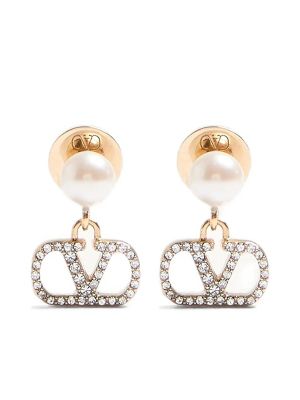 Valentino Garavani Vlogo Signature Earrings In Metal, Pearl And Swarovski Crystals