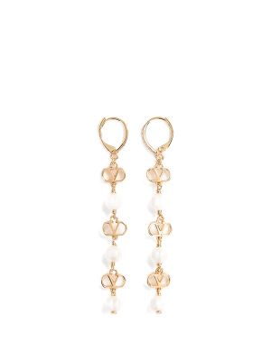 Valentino Garavani Vlogo Signature Earrings In Metal, Glass Beads, And Swarovski Crystals