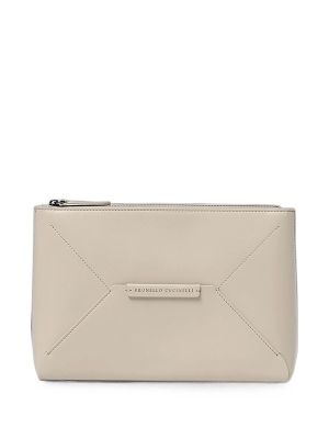 Brunello Cucinelli Logo-Plaque Leather Clutch Bag