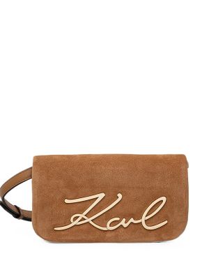 Karl Lagerfeld Logo-Plaque Suede Shoulder Bag